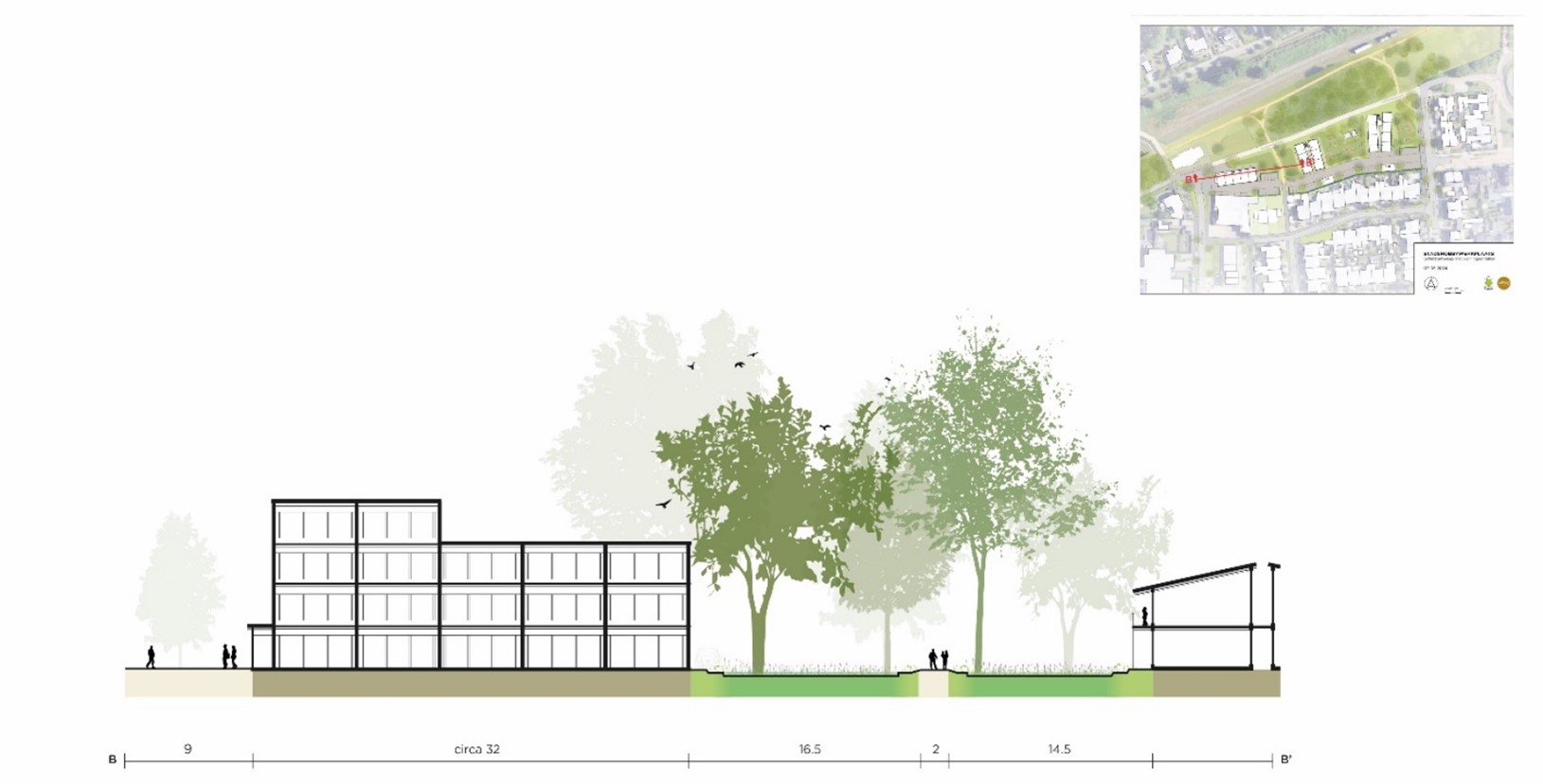 Dwarsprofiel hoekpand Spoorlaan – Parallelweg-Zuid