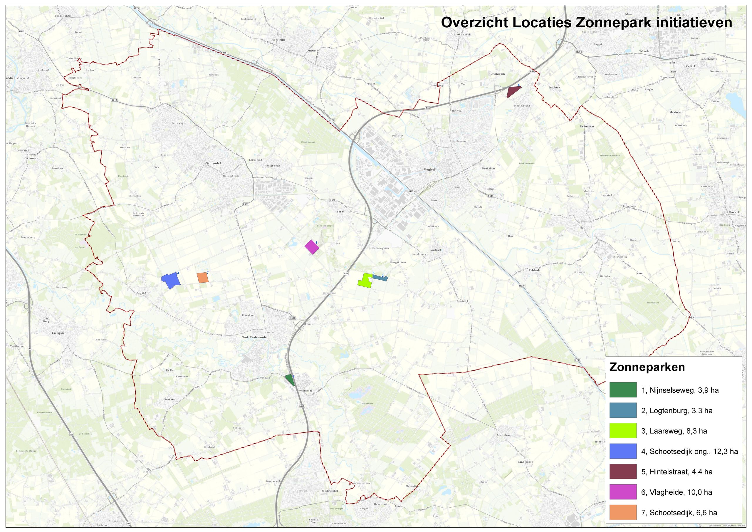 Overzicht locaties Zonnepark initiatieven