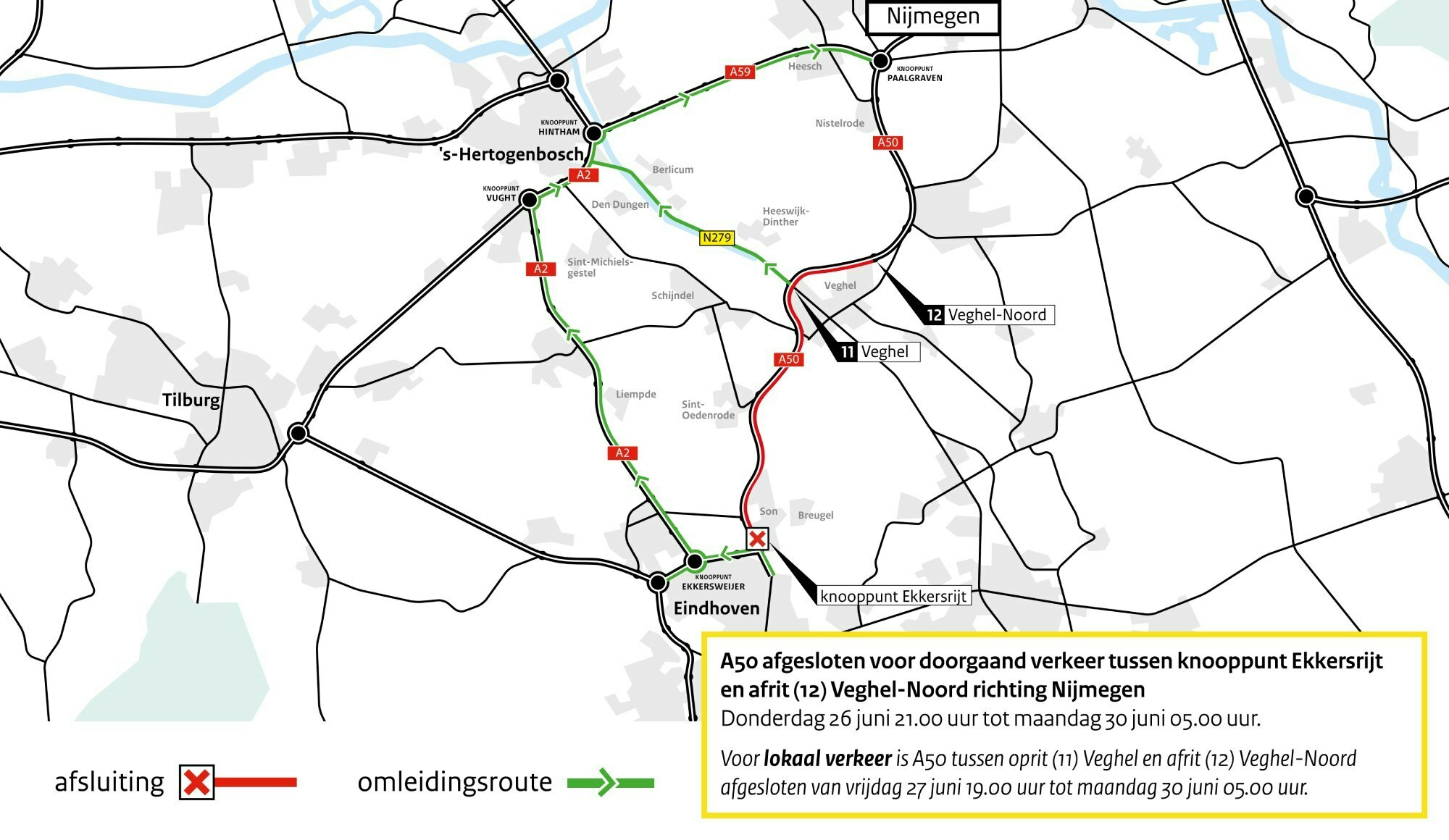 Afsluiting A50 door werkzaamheden